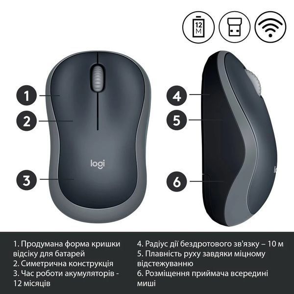 Миша бездротова Logitech M185 Grey (910-002238) 910-002238 фото