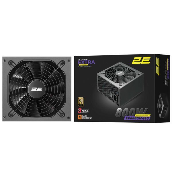 Блок живлення 2E GAMING Extra Power (800W), >90%, 80+ Gold, 140мм, 1xMB 24pin(20+4), 2xCPU 8pin(4+4), 3xMolex, 6xSATA, 4xPCIe 8pin(6+2), Modular 2E-EP800GM-140 фото
