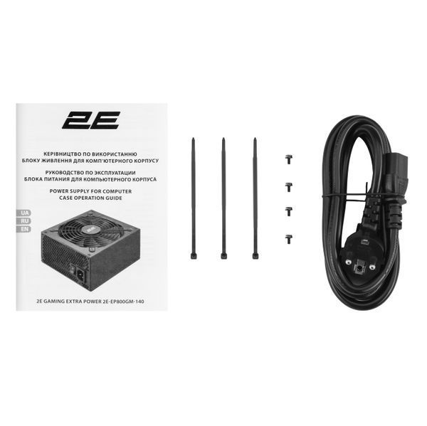 Блок живлення 2E GAMING Extra Power (800W), >90%, 80+ Gold, 140мм, 1xMB 24pin(20+4), 2xCPU 8pin(4+4), 3xMolex, 6xSATA, 4xPCIe 8pin(6+2), Modular 2E-EP800GM-140 фото