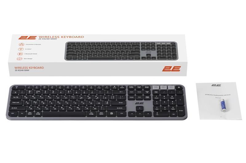 Клавіатура бездротова 2E KS240 WL BT Gray (2E-KS240WG_UA) 2E-KS240WG_UA фото